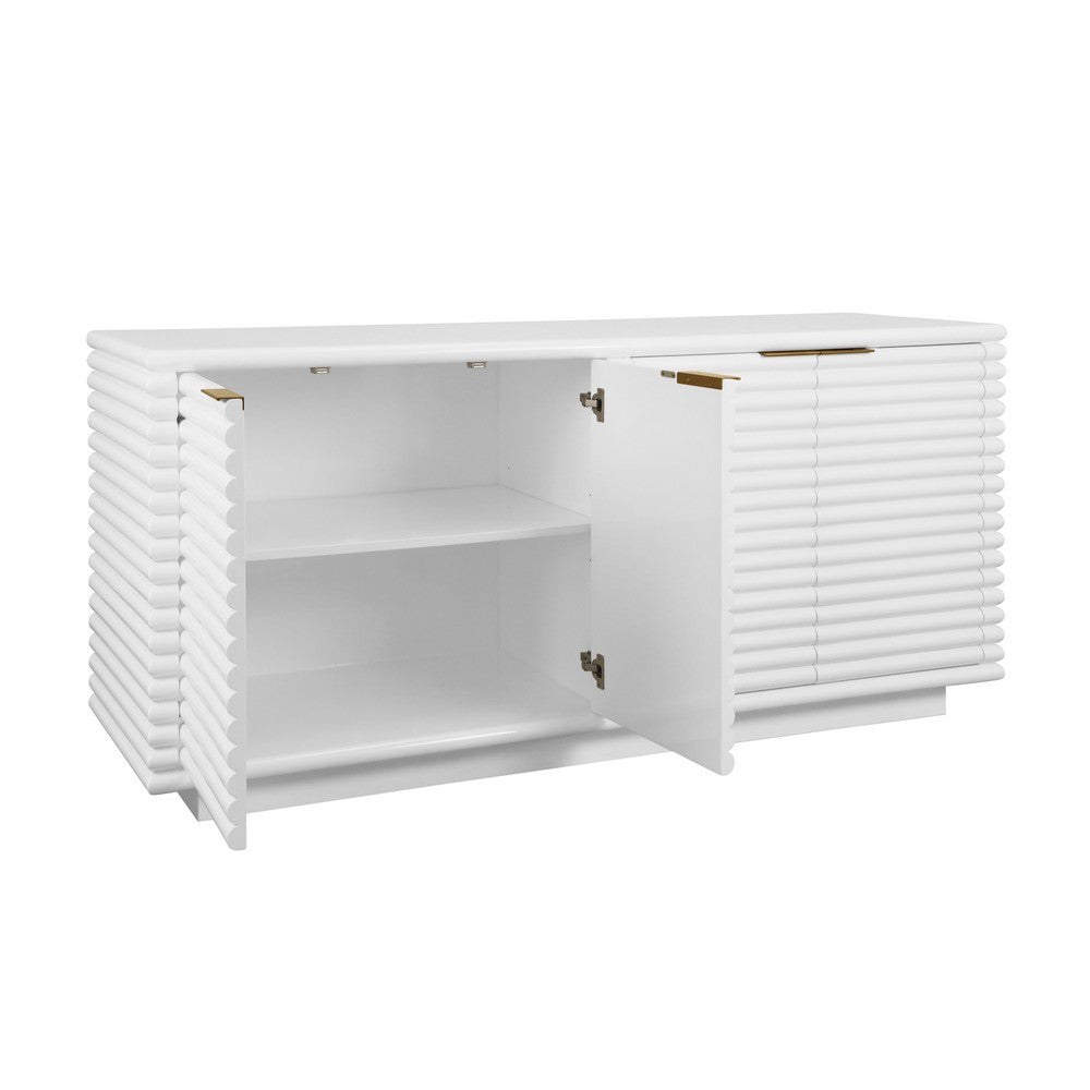Worlds Away - Four Door Large Horizontal Reed Buffet With Antique Brass Hardware In Matte White Lacquer - GIOVANNI WH view 3