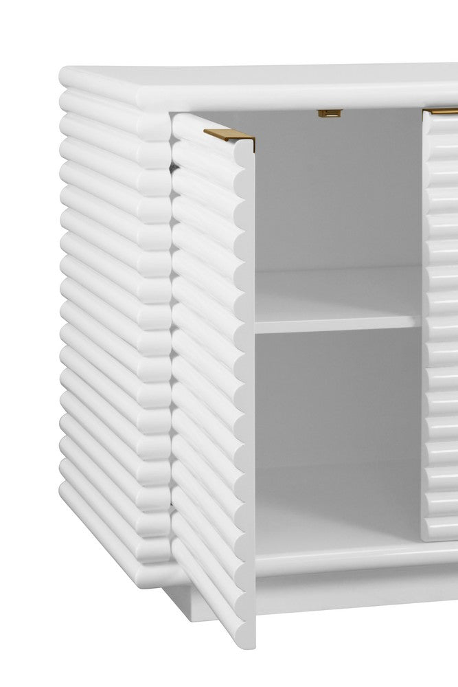 Worlds Away - Four Door Large Horizontal Reed Buffet With Antique Brass Hardware In Matte White Lacquer - GIOVANNI WH view 5