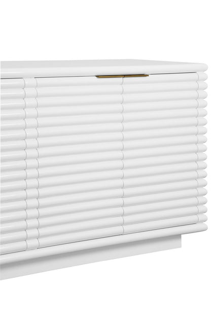Worlds Away - Four Door Large Horizontal Reed Buffet With Antique Brass Hardware In Matte White Lacquer - GIOVANNI WH view 6