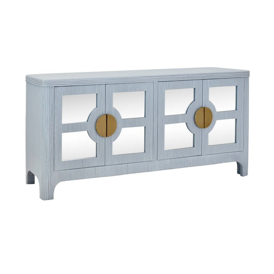 Worlds Away - Four Door Mirror Front Reeded Case Buffet In Painted Light Blue - OPAL LB view 1
