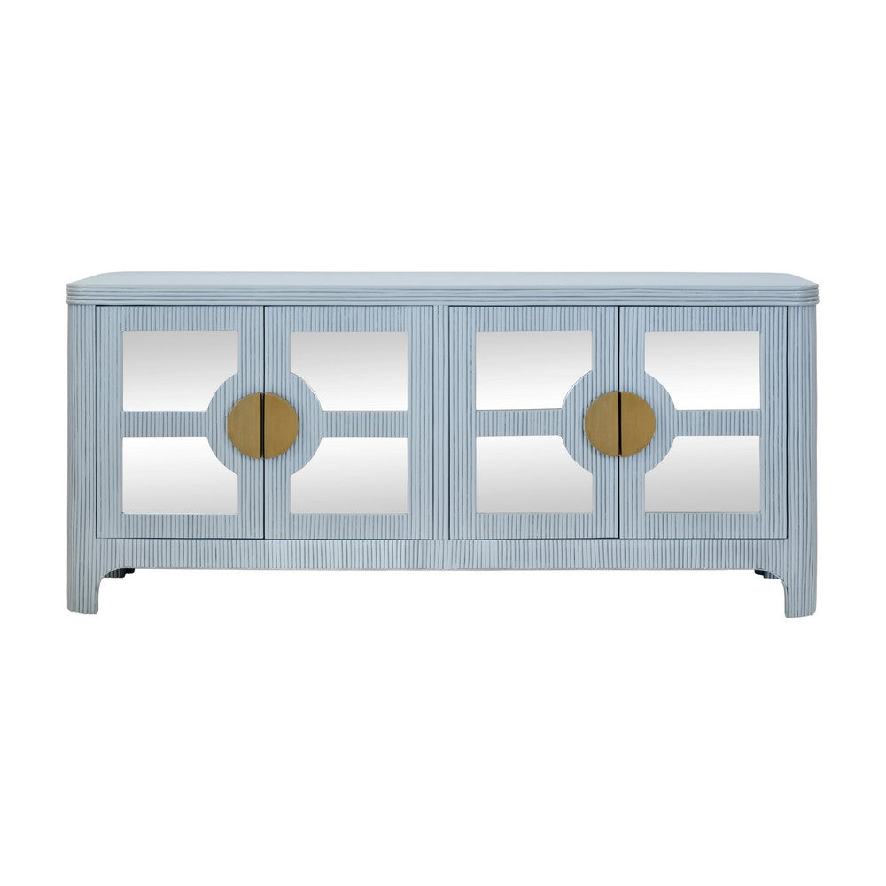 Worlds Away - Four Door Mirror Front Reeded Case Buffet In Painted Light Blue - OPAL LB view 2