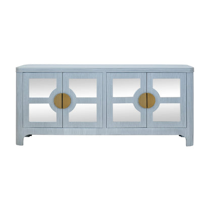 Worlds Away - Four Door Mirror Front Reeded Case Buffet In Painted Light Blue - OPAL LB view 2