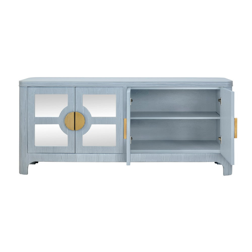 Worlds Away - Four Door Mirror Front Reeded Case Buffet In Painted Light Blue - OPAL LB view 3