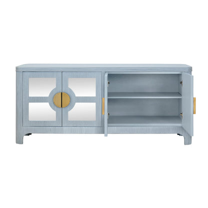Worlds Away - Four Door Mirror Front Reeded Case Buffet In Painted Light Blue - OPAL LB view 3