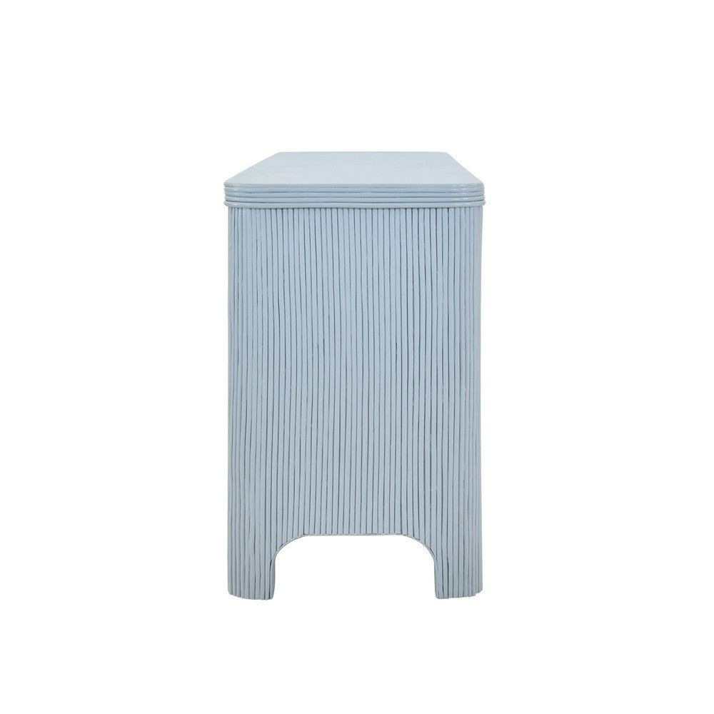Worlds Away - Four Door Mirror Front Reeded Case Buffet In Painted Light Blue - OPAL LB view 4