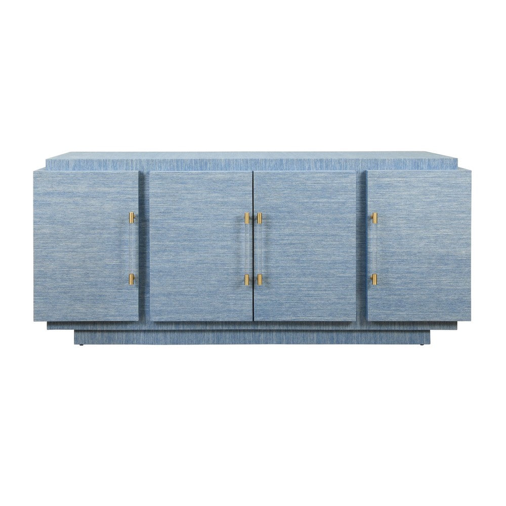 Worlds Away - Four Door Wrap Around Modern Buffet With Brass Fluted Handles In Dyed Blue Grasscloth - STEELE BL view 2