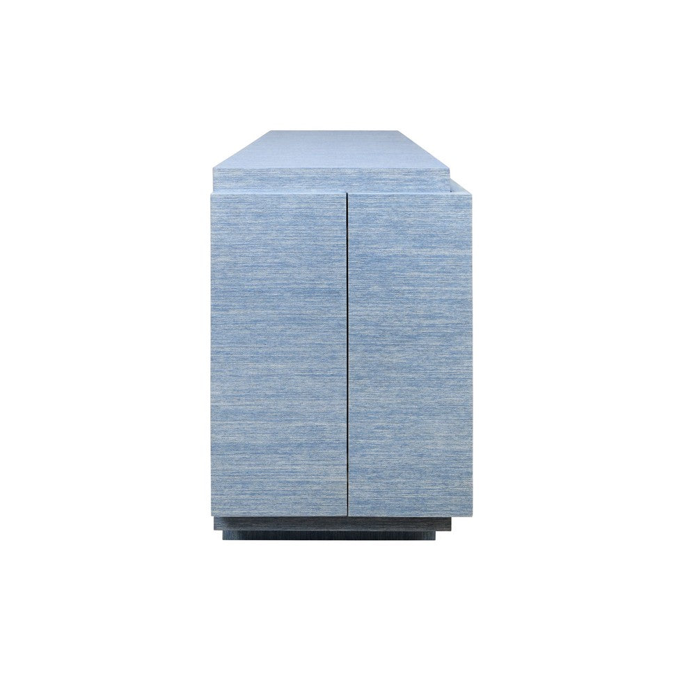 Worlds Away - Four Door Wrap Around Modern Buffet With Brass Fluted Handles In Dyed Blue Grasscloth - STEELE BL view 4