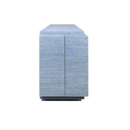 Worlds Away - Four Door Wrap Around Modern Buffet With Brass Fluted Handles In Dyed Blue Grasscloth - STEELE BL view 4