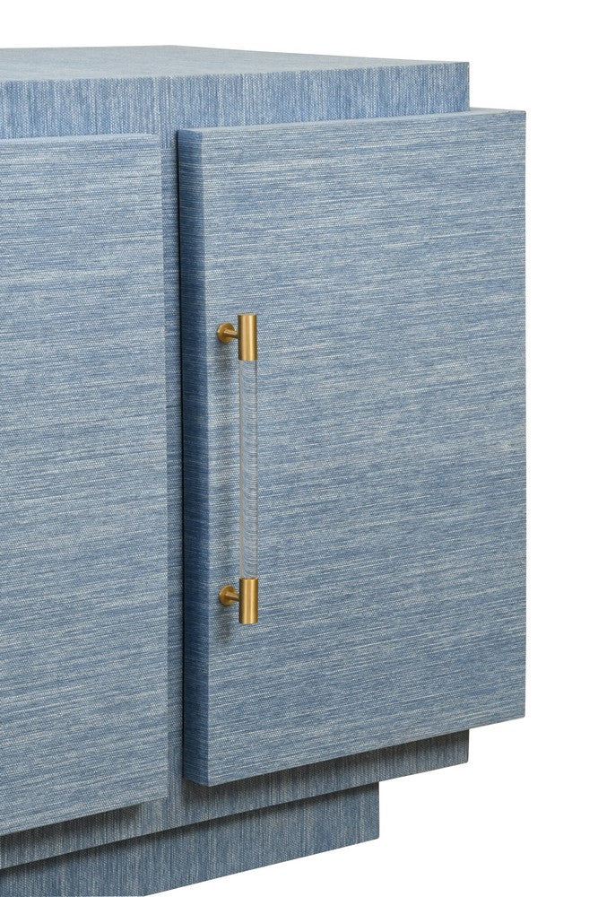 Worlds Away - Four Door Wrap Around Modern Buffet With Brass Fluted Handles In Dyed Blue Grasscloth - STEELE BL view 5