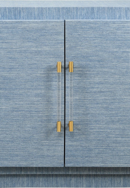 Worlds Away - Four Door Wrap Around Modern Buffet With Brass Fluted Handles In Dyed Blue Grasscloth - STEELE BL view 6