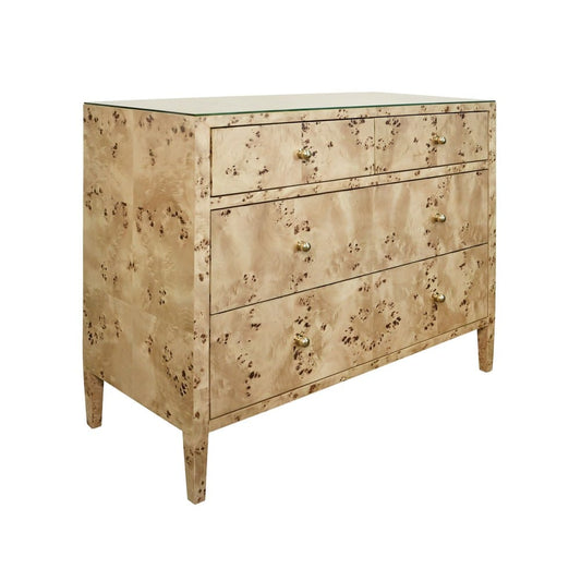 Worlds Away - Four Drawer Chest In Burl Wood With Glass Top - MICHELLE BW view 1