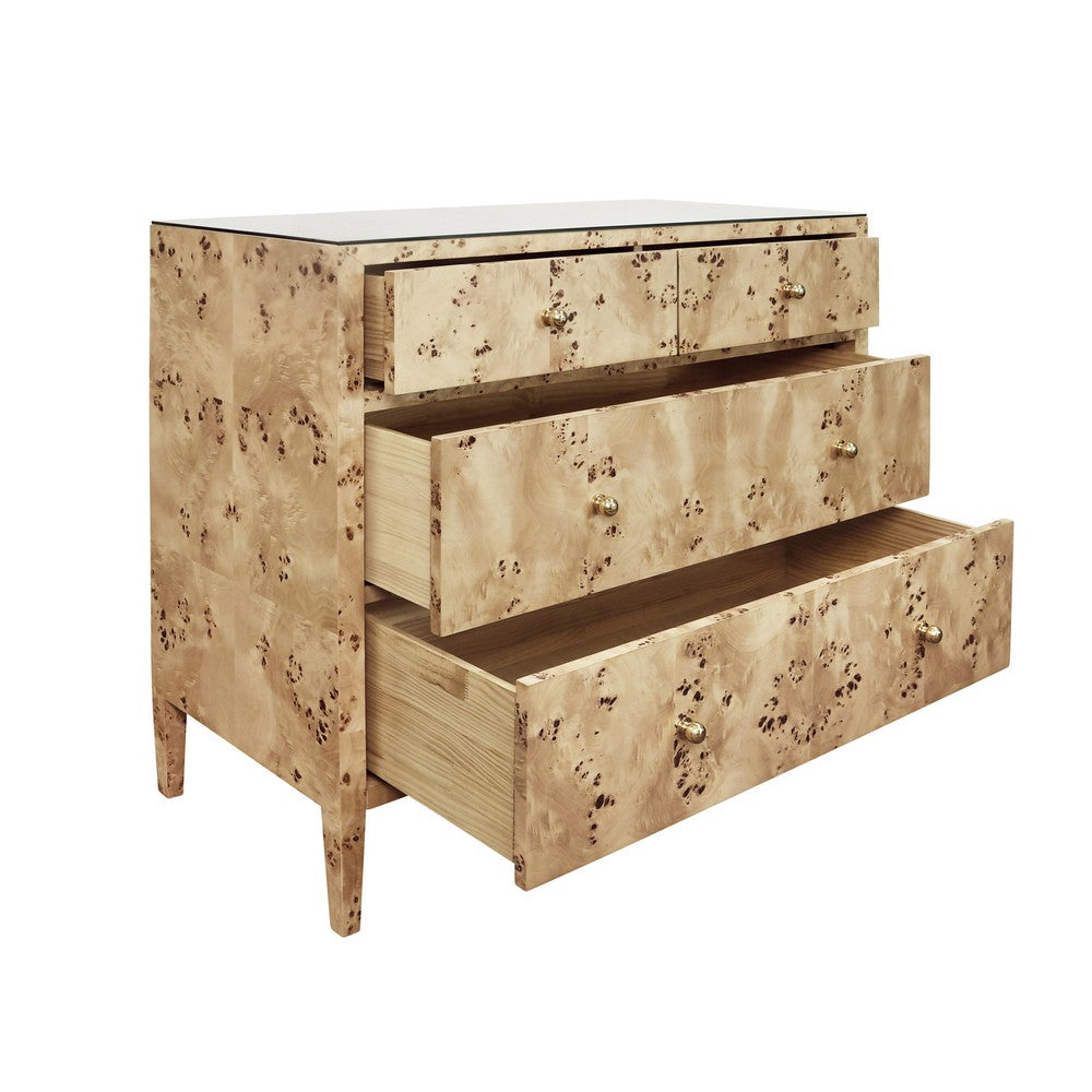 Worlds Away - Four Drawer Chest In Burl Wood With Glass Top - MICHELLE BW view 3