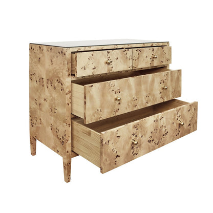 Worlds Away - Four Drawer Chest In Burl Wood With Glass Top - MICHELLE BW view 3