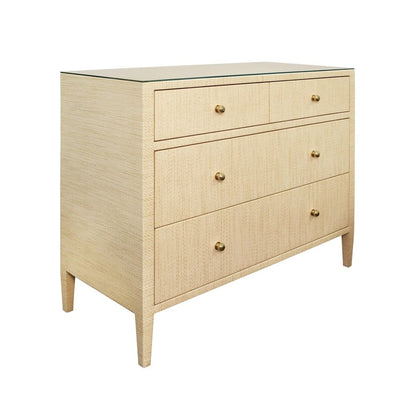 Worlds Away - Four Drawer Chest In Natural Grasscloth With Glass Top - MICHELLE NAT view 1