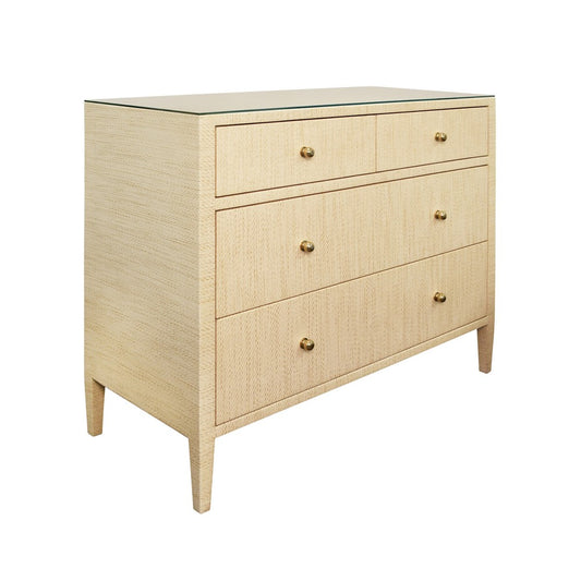 Worlds Away - Four Drawer Chest In Natural Grasscloth With Glass Top - MICHELLE NAT view 1