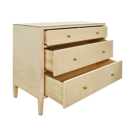 Worlds Away - Four Drawer Chest In Natural Grasscloth With Glass Top - MICHELLE NAT view 2