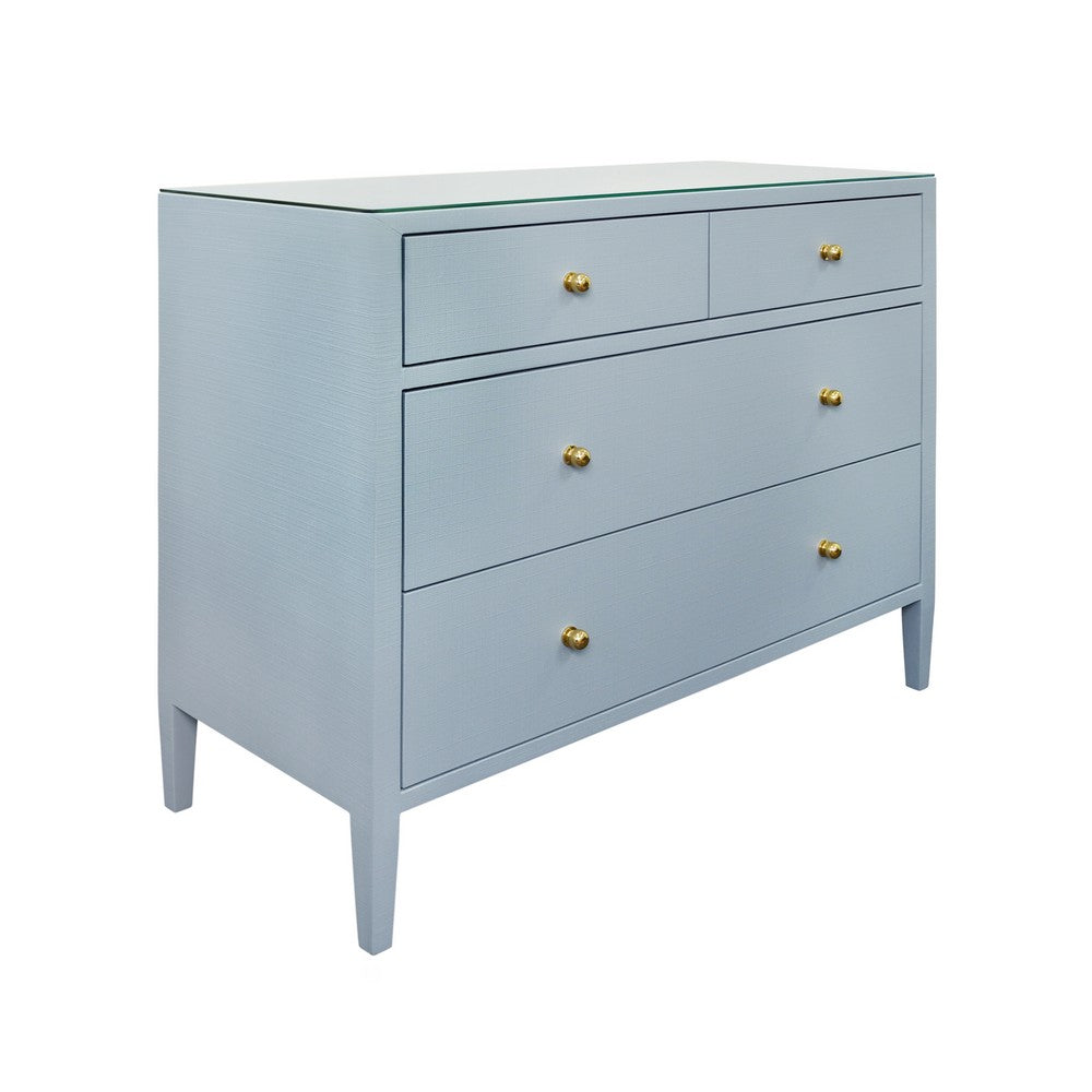 Worlds Away - Four Drawer Chest In Textured Light Blue Linen With Glass Top - MICHELLE LB view 1