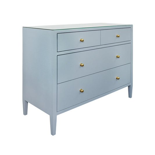 Worlds Away - Four Drawer Chest In Textured Light Blue Linen With Glass Top - MICHELLE LB view 1