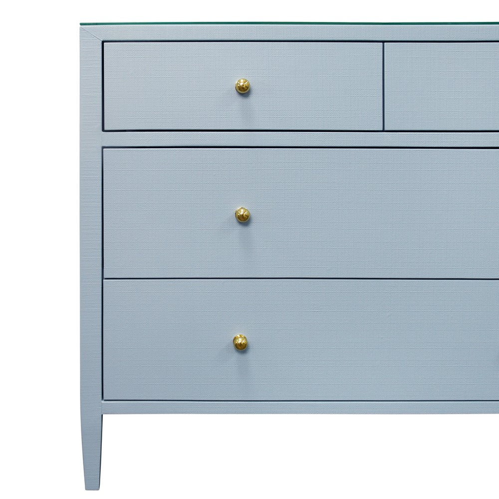 Worlds Away - Four Drawer Chest In Textured Light Blue Linen With Glass Top - MICHELLE LB view 3