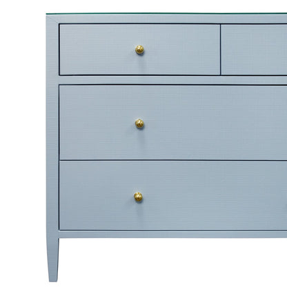 Worlds Away - Four Drawer Chest In Textured Light Blue Linen With Glass Top - MICHELLE LB view 3