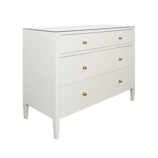 Worlds Away - Four Drawer Chest In Textured White Linen With Glass Top - MICHELLE WH view 1