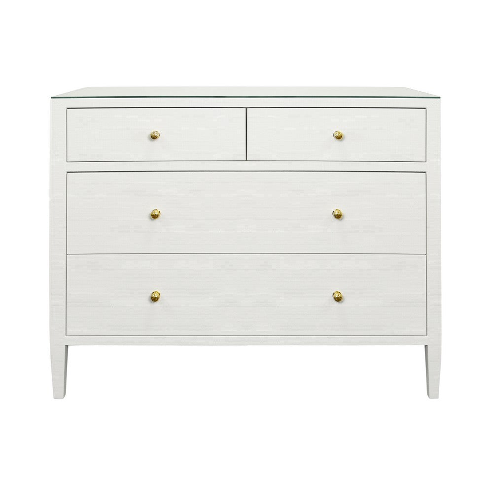 Worlds Away - Four Drawer Chest In Textured White Linen With Glass Top - MICHELLE WH view 2