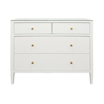 Worlds Away - Four Drawer Chest In Textured White Linen With Glass Top - MICHELLE WH view 2