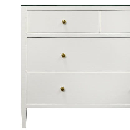 Worlds Away - Four Drawer Chest In Textured White Linen With Glass Top - MICHELLE WH view 3