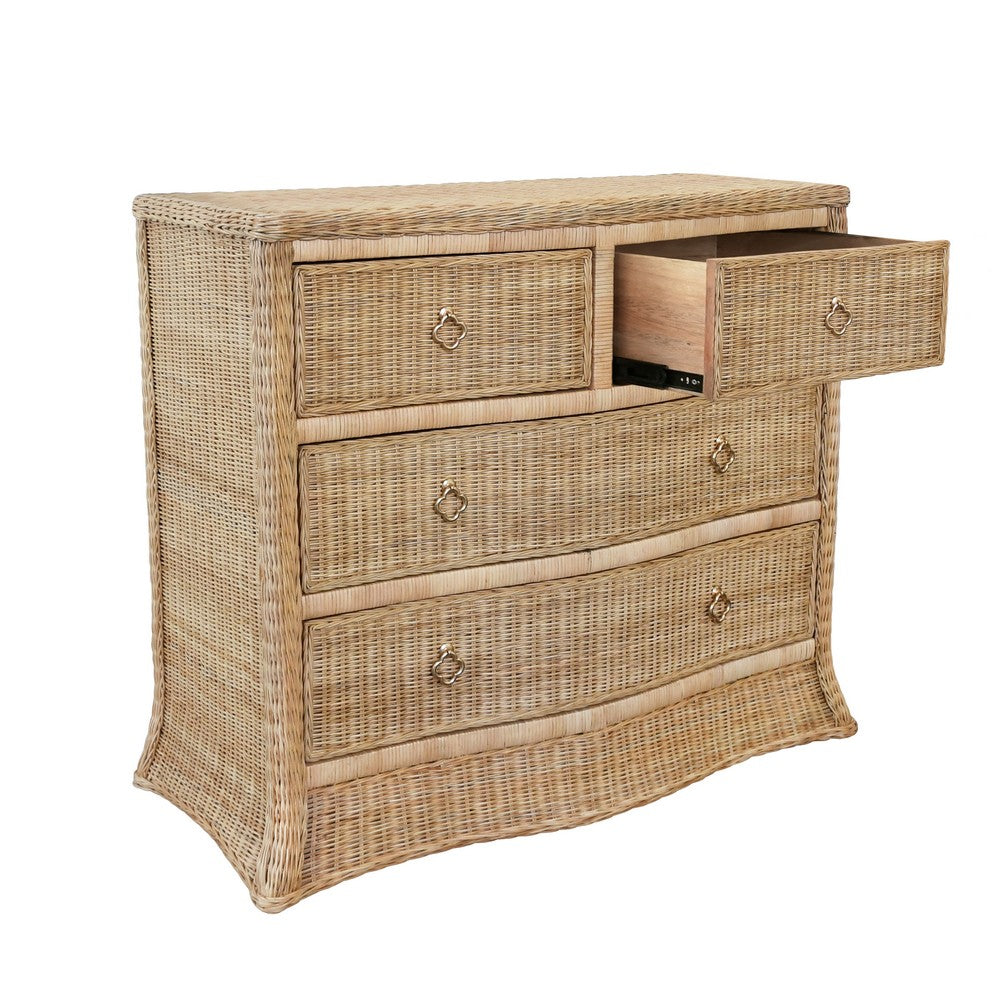 Worlds Away - Four Drawer Chest In Woven Rattan With Satin Brass Pulls - CELINE view 3