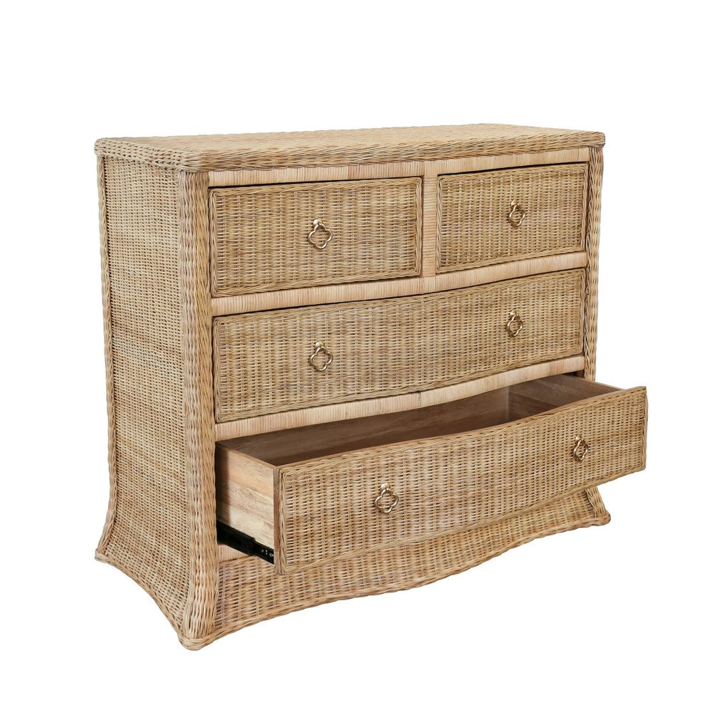 Worlds Away - Four Drawer Chest In Woven Rattan With Satin Brass Pulls - CELINE view 4
