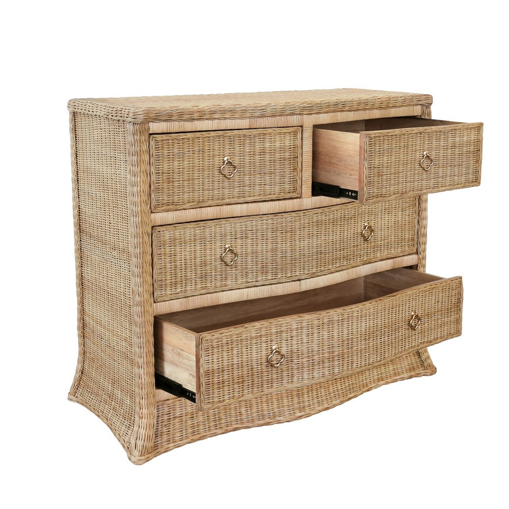 Worlds Away - Four Drawer Chest In Woven Rattan With Satin Brass Pulls - CELINE view 5