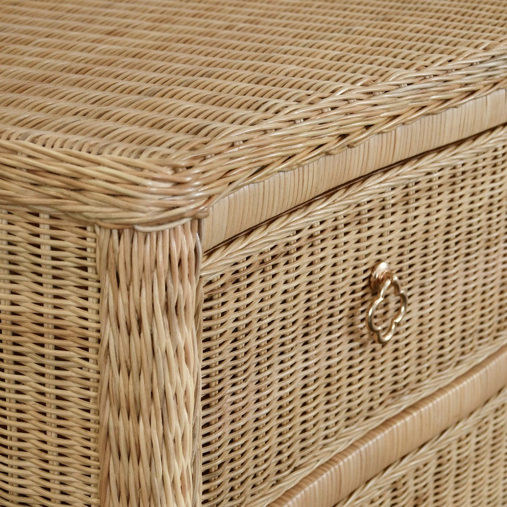 Worlds Away - Four Drawer Chest In Woven Rattan With Satin Brass Pulls - CELINE view 7