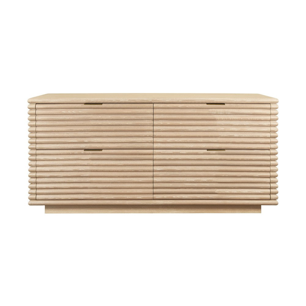 Worlds Away - Four Drawer Chest With Antique Brass Hardware And Large Horizontal Reeds In Cerused Oak - RANGER CO view 1