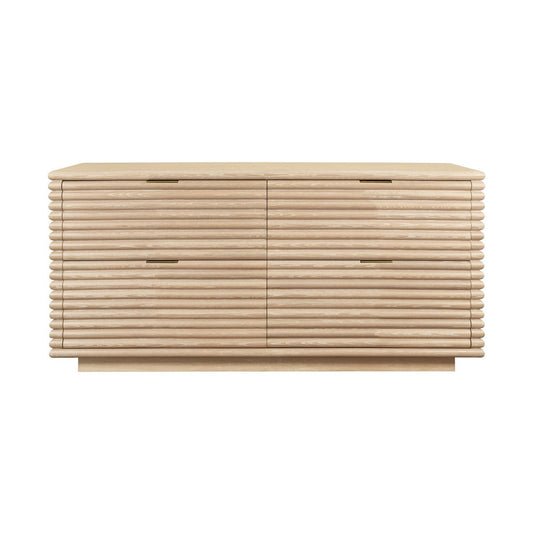 Worlds Away - Four Drawer Chest With Antique Brass Hardware And Large Horizontal Reeds In Cerused Oak - RANGER CO view 1