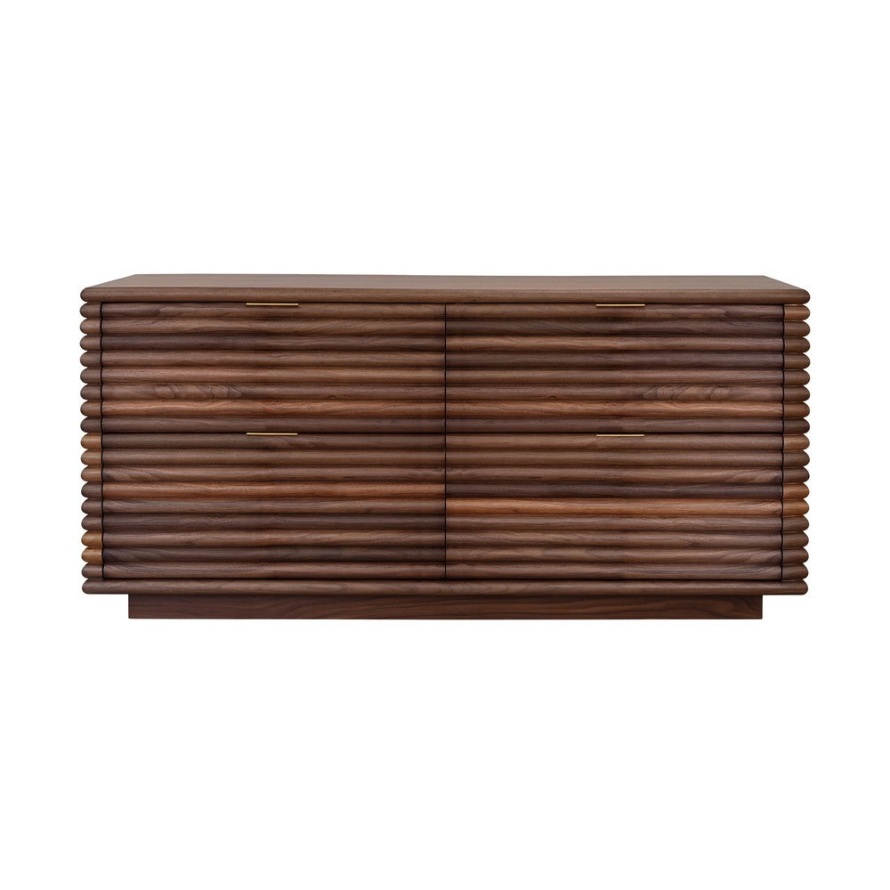 Worlds Away - Four Drawer Chest With Antique Brass Hardware And Large Horizontal Reeds In Walnut - RANGER WAL view 1