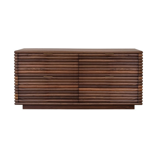Worlds Away - Four Drawer Chest With Antique Brass Hardware And Large Horizontal Reeds In Walnut - RANGER WAL view 1