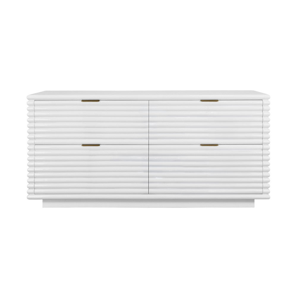 Worlds Away - Four Drawer Chest With Antique Brass Hardware And Large Horizontal Reeds In White Lacquer - RANGER WH view 1