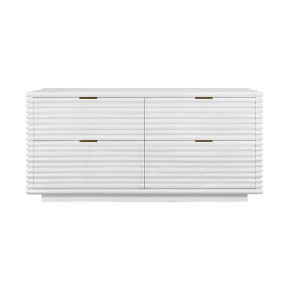 Worlds Away - Four Drawer Chest With Antique Brass Hardware And Large Horizontal Reeds In White Lacquer - RANGER WH view 1