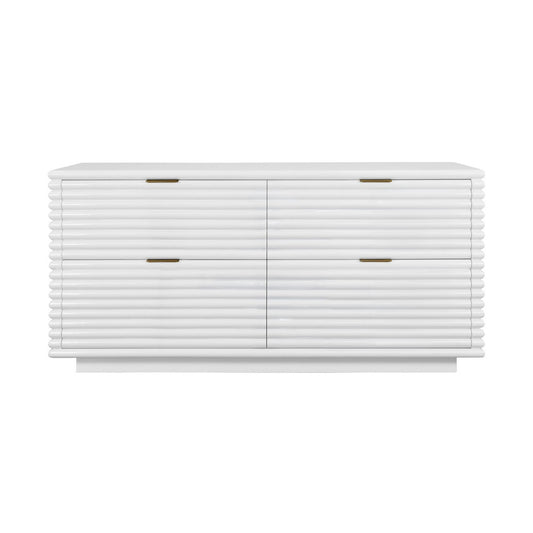 Worlds Away - Four Drawer Chest With Antique Brass Hardware And Large Horizontal Reeds In White Lacquer - RANGER WH view 1