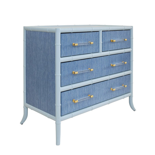 Worlds Away - Four Drawer Chest With Bamboo Detail In Blue Dyed Grasscloth And Light Blue Matte Lacquer - BECKETT BL view 1