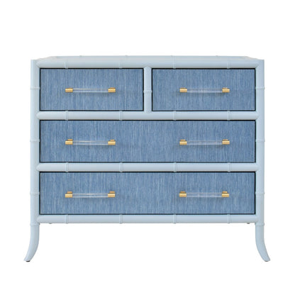 Worlds Away - Four Drawer Chest With Bamboo Detail In Blue Dyed Grasscloth And Light Blue Matte Lacquer - BECKETT BL view 2
