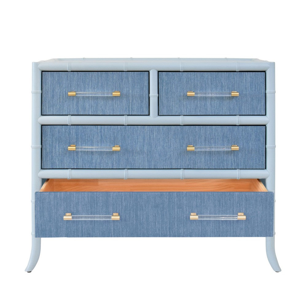 Worlds Away - Four Drawer Chest With Bamboo Detail In Blue Dyed Grasscloth And Light Blue Matte Lacquer - BECKETT BL view 3