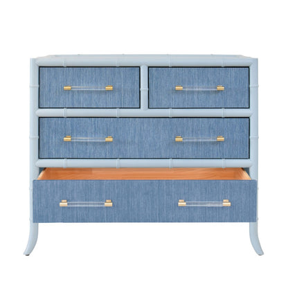 Worlds Away - Four Drawer Chest With Bamboo Detail In Blue Dyed Grasscloth And Light Blue Matte Lacquer - BECKETT BL view 3