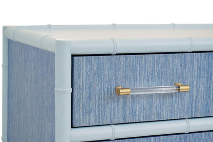 Worlds Away - Four Drawer Chest With Bamboo Detail In Blue Dyed Grasscloth And Light Blue Matte Lacquer - BECKETT BL view 5