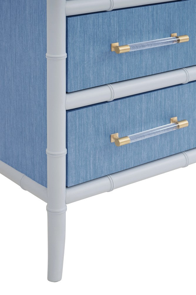 Worlds Away - Four Drawer Chest With Bamboo Detail In Blue Dyed Grasscloth And Light Blue Matte Lacquer - BECKETT BL view 6