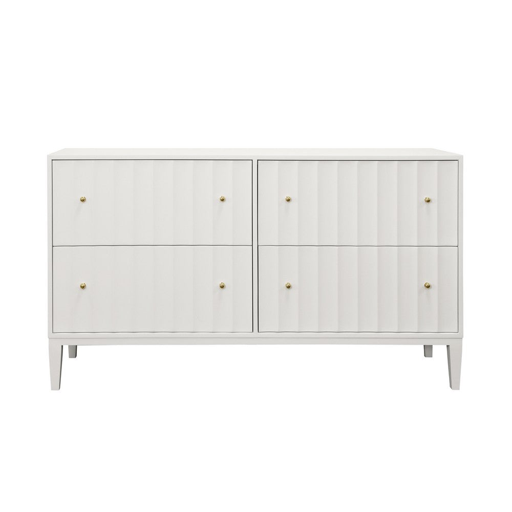 Worlds Away - Four Drawer Chest With Fluted Detail In Matte White Lacquer - ANGUS WH view 2