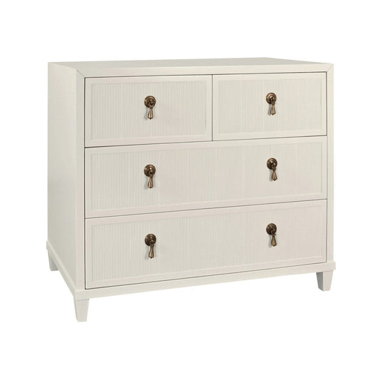 Worlds Away - Four Drawer Chest With Fluted Drawer Fronts In Matte Antique White Lacquer - PASCAL AW view 1
