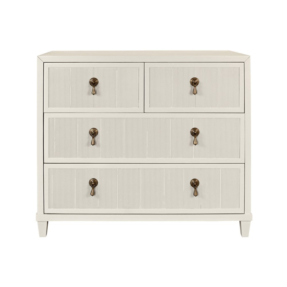 Worlds Away - Four Drawer Chest With Fluted Drawer Fronts In Matte Antique White Lacquer - PASCAL AW view 2