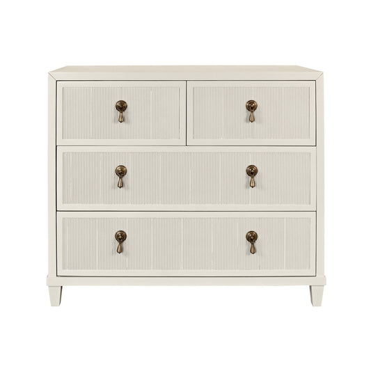 Worlds Away - Four Drawer Chest With Fluted Drawer Fronts In Matte Antique White Lacquer - PASCAL AW view 2