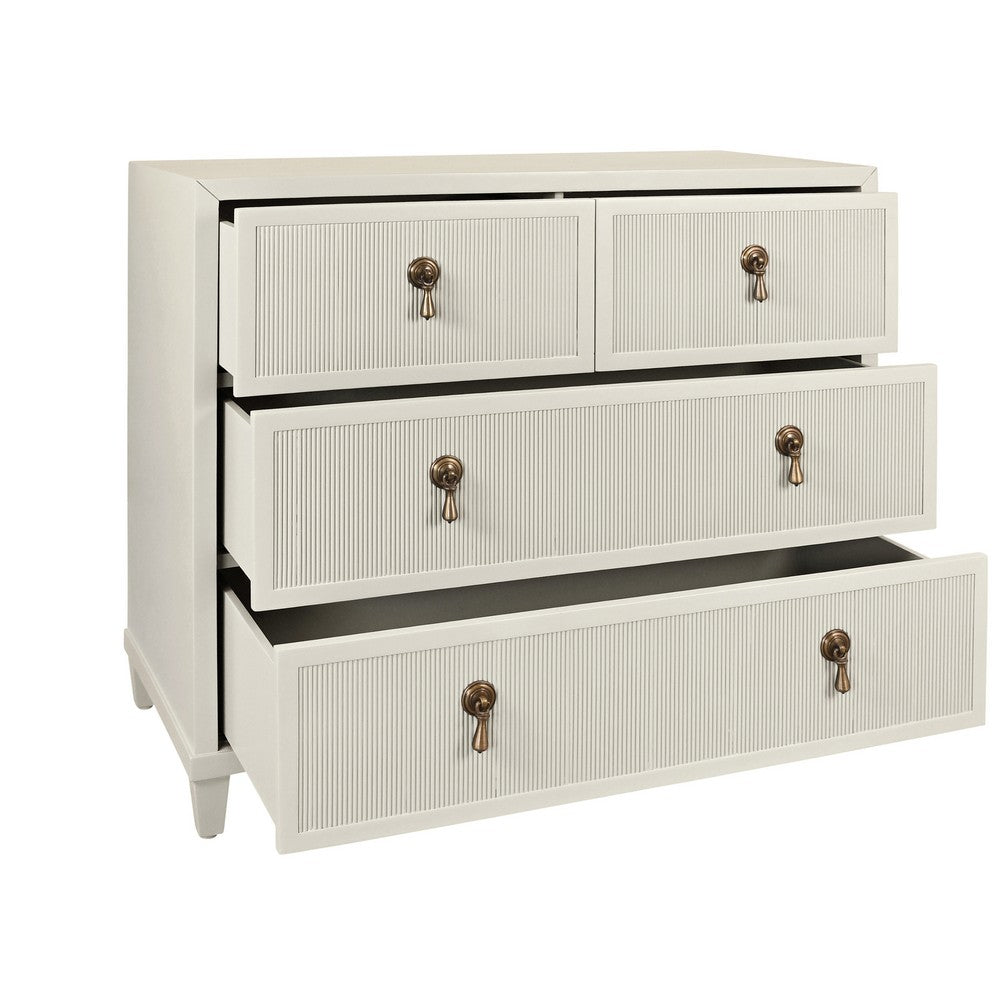 Worlds Away - Four Drawer Chest With Fluted Drawer Fronts In Matte Antique White Lacquer - PASCAL AW view 3